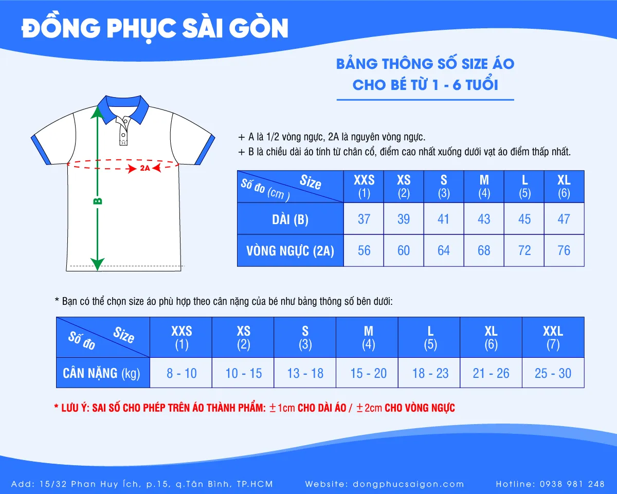 Bảng size áo trẻ em