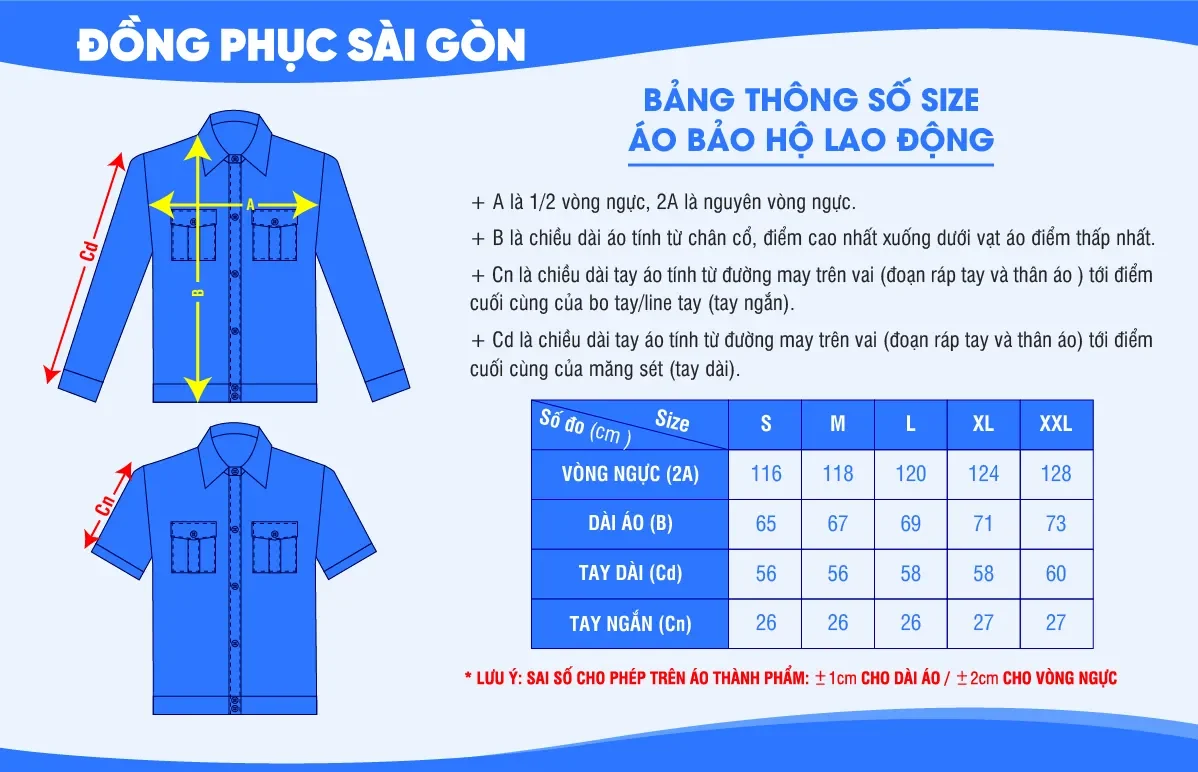 Bảng size áo bảo hộ