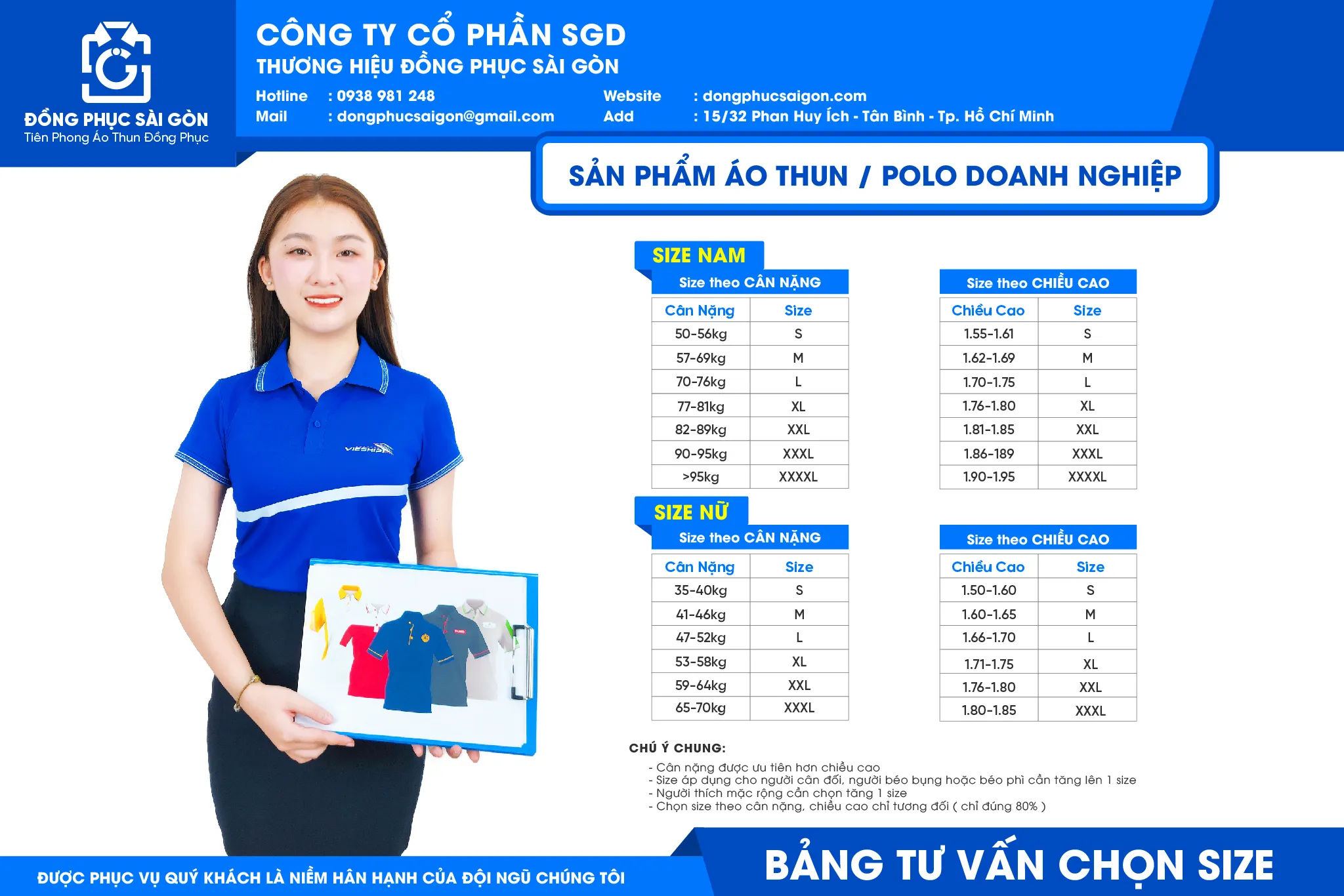 Bảng Size Áo thun - Áo polo