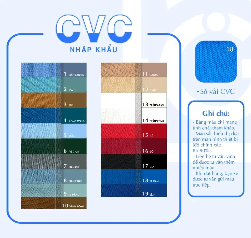 Bảng màu vải CVC cao cấp