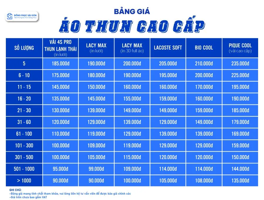 Bảng giá may áo thun cao cấp