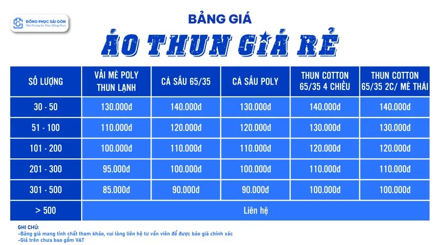 Bảng giá may áo thun giá rẻ