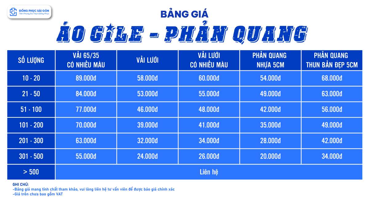 Bảng giá may áo gile phản quang bảo hộ