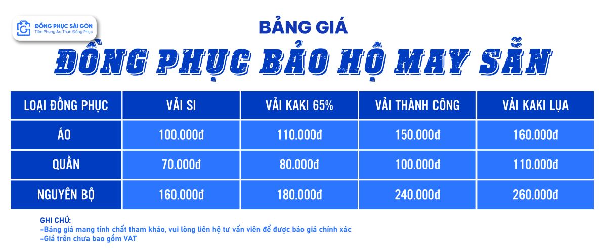 Bảng giá đồng phục bảo hộ may sẵn