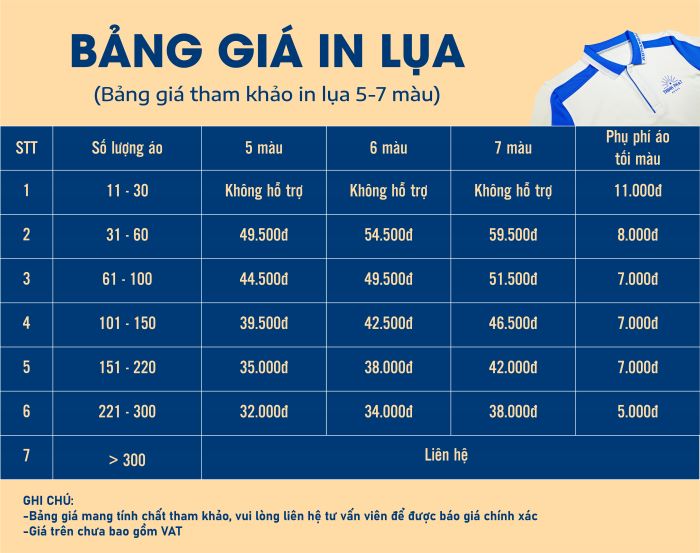 Bảng giá in lụa 5-7 màu