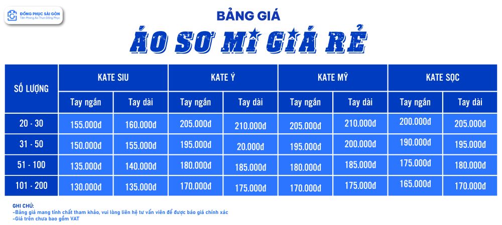 Bảng giá may áo sơ mi đồng phục giá rẻ