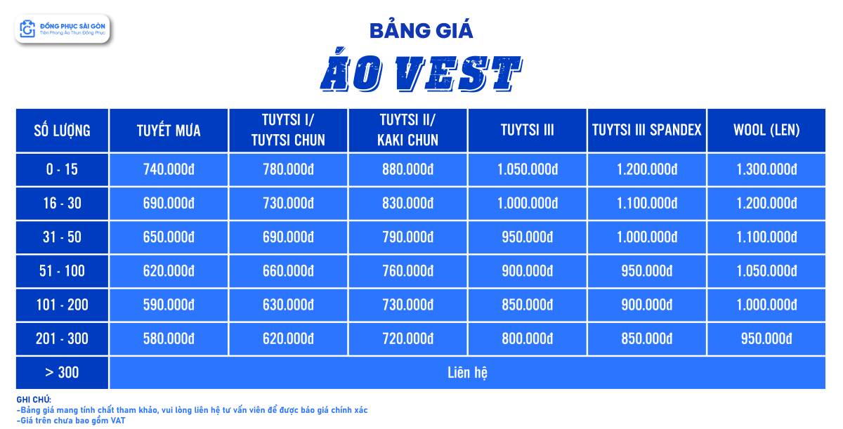 Bảng giá may áo vest đồng phục nam nữ