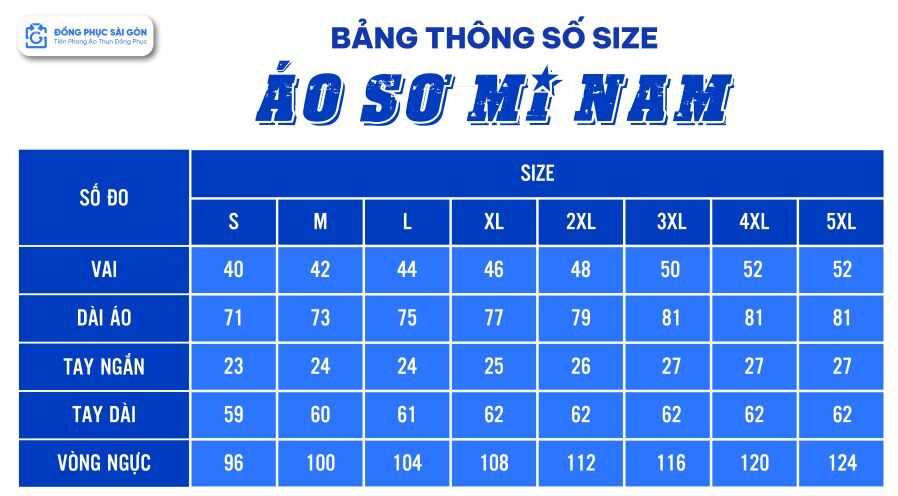 Bảng size áo sơ mi nam đồng phục