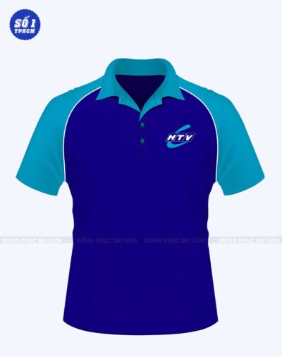 Đồng phục công ty màu xanh đậm cổ bẻ HTV