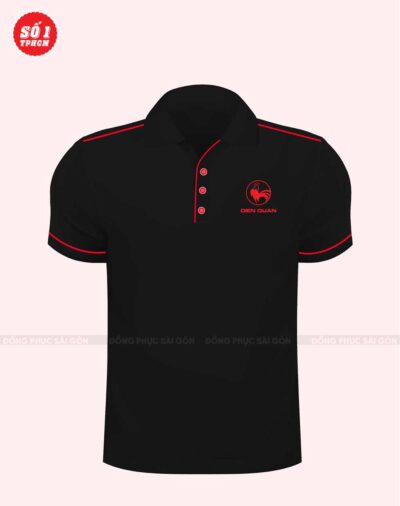 Áo có cổ đồng phục công ty màu đen phối line đỏ