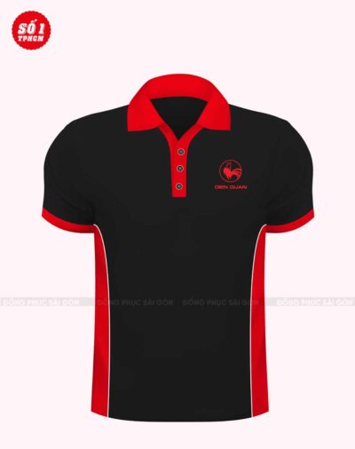 Áo đồng phục công ty màu đen phối đỏ có cổ