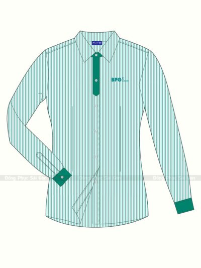 Áo sơ mi đồng phục công ty màu sọc xanh bích