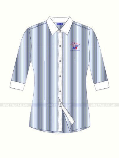 Áo sơ mi đồng phục công sở xanh dương sọc
