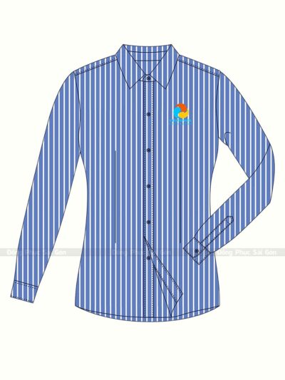 Sơ mi đồng phục xanh sọc thêu logo