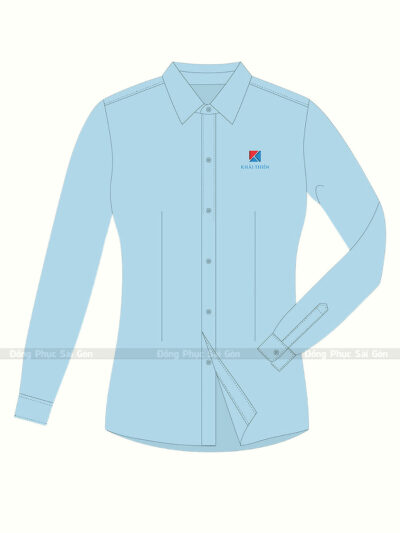 Mẫu Áo Sơ Mi Đồng Phục Màu Xanh Dài Tay