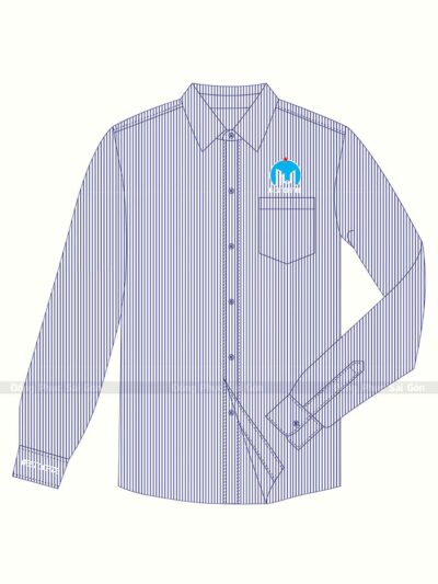 Mẫu đồng phục công sở áo sơ mi màu xanh sọc