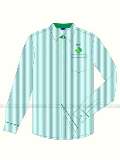 Mẫu Áo Sơ Mi Đồng Phục Màu Xanh Dài Tay