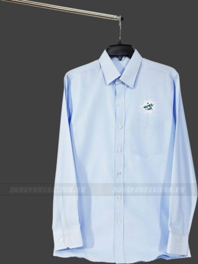 Mẫu Áo Sơ Mi Đồng Phục Màu Xanh Dài Tay