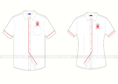 Đồng phục sơ mi công sở màu trắng kẻ đỏ