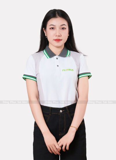 Áo phông đồng phục FLIXBUS màu trắng phối bo cao cấp