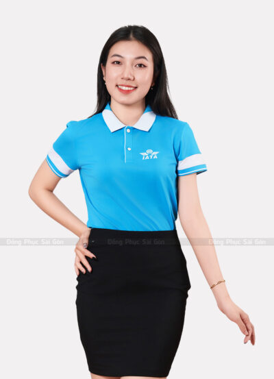 Áo phông đồng phục màu xanh dương phối trắng IATA