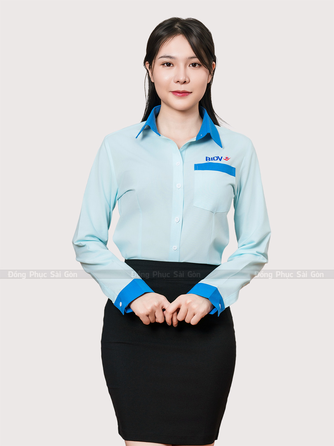 áo sơ mi đồng phục màu xanh da trời 2