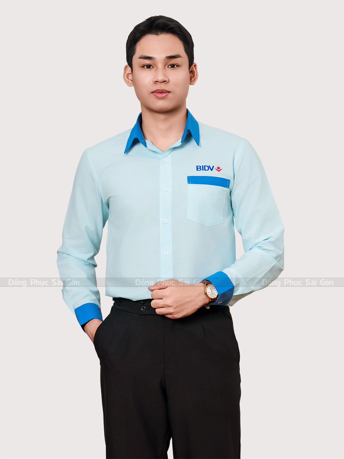 áo sơ mi đồng phục màu xanh da trời 3