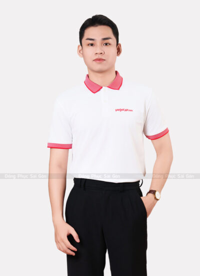 Áo thun đồng phục cao cấp màu trắng phối hồng lịch lãm