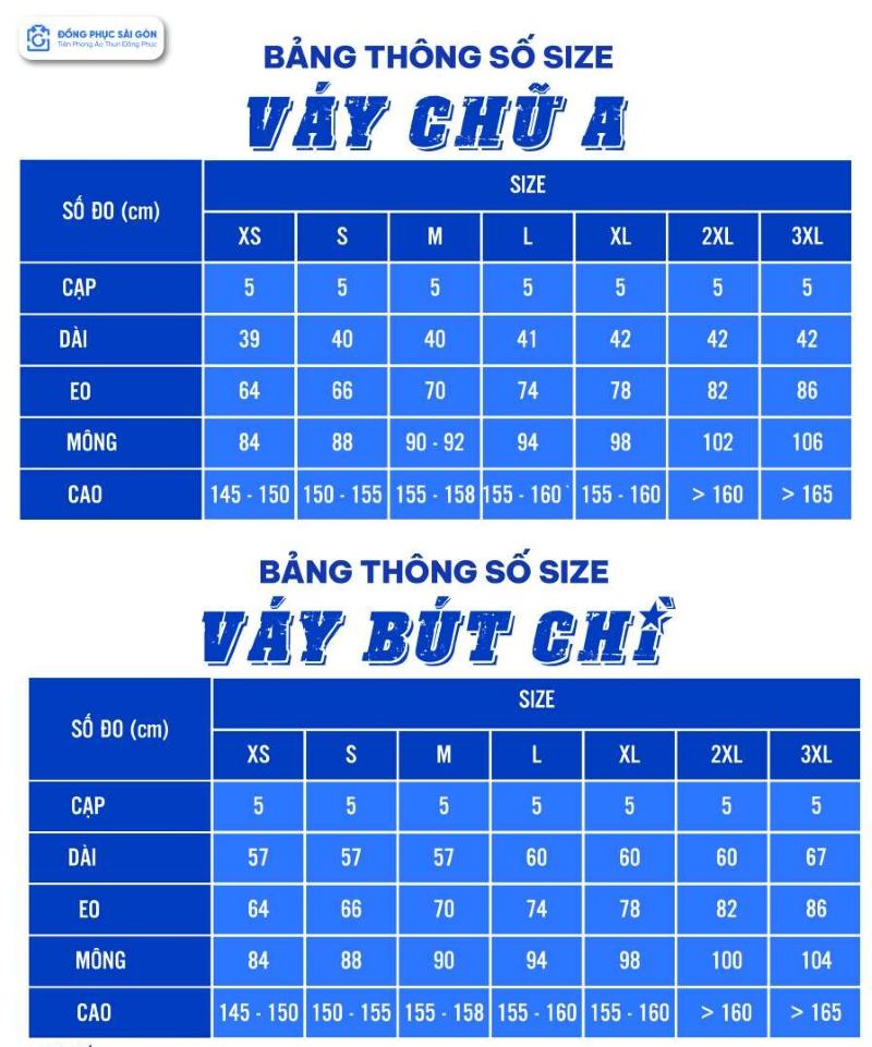 Bảng size chân vay đồng phục công sở