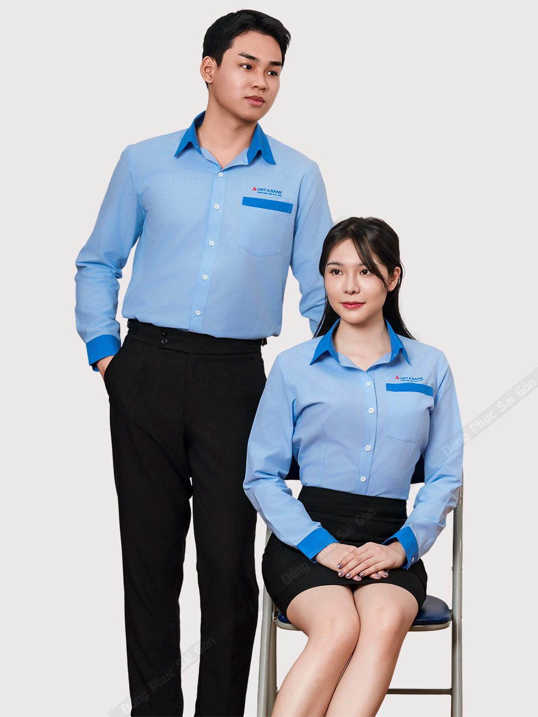 mẫu áo sơ mi đồng phục công sở màu xanh 2