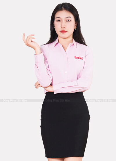 Mẫu áo đồng phục công sở sơ mi màu hồng