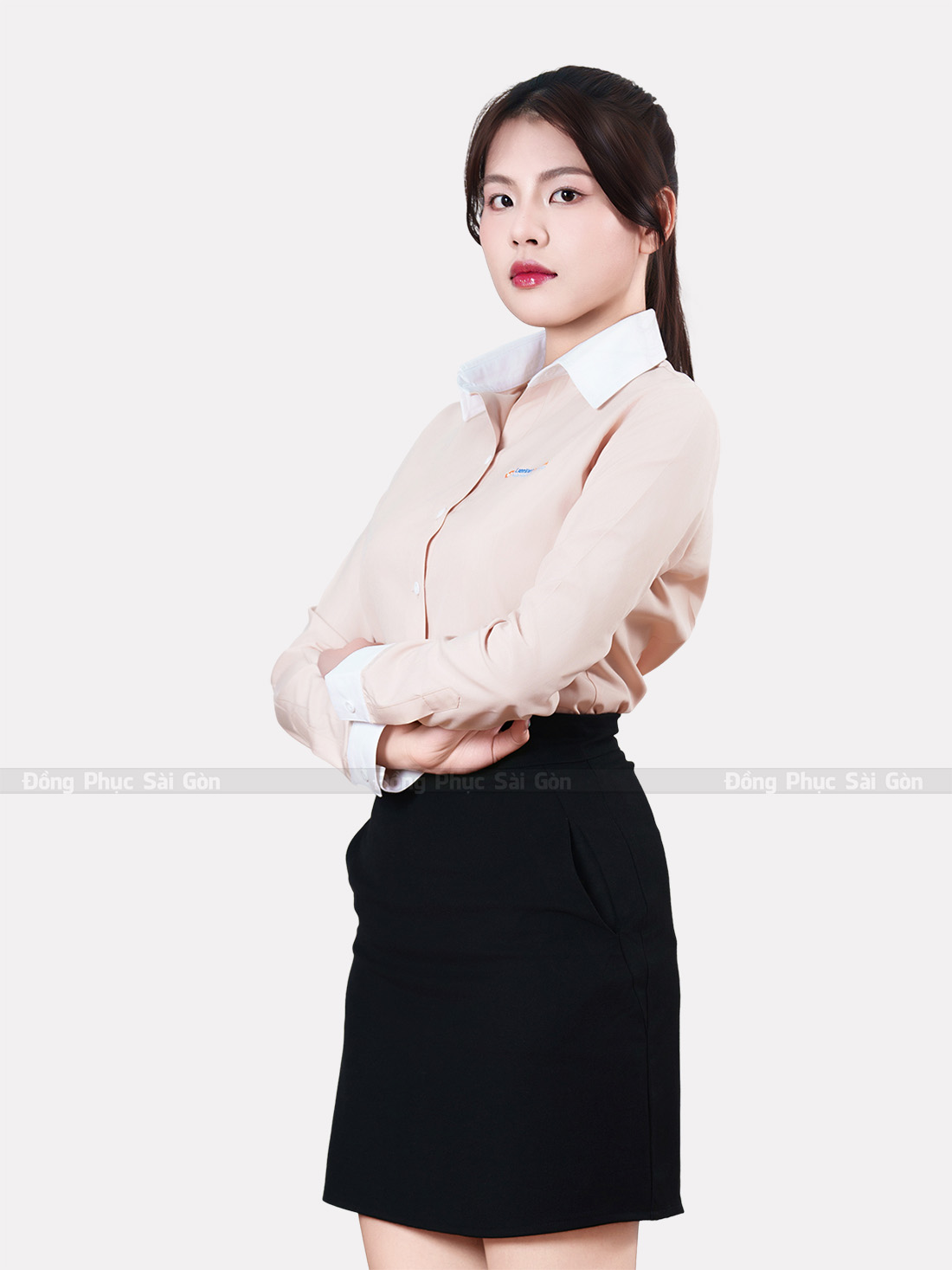 Đồng phục áo sơ mi công sở tay dài màu cam nhạt 14
