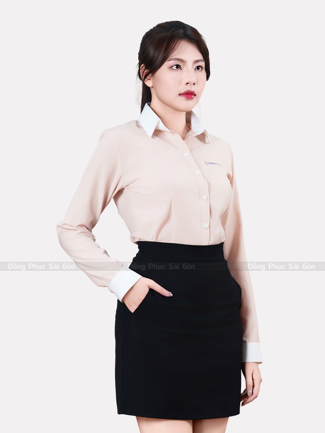 Đồng phục áo sơ mi công sở tay dài màu cam nhạt 15