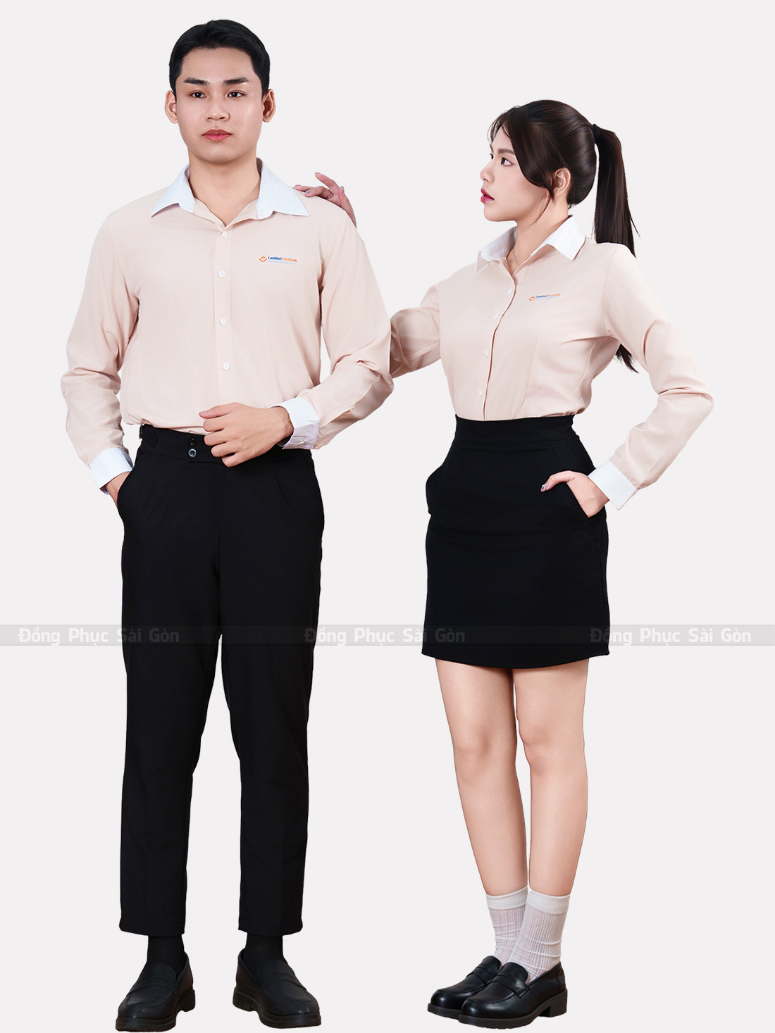 Đồng phục áo sơ mi công sở tay dài màu cam nhạt 24