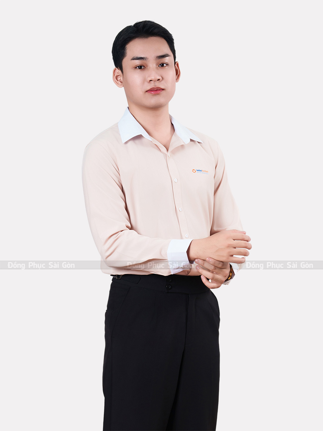 Đồng phục áo sơ mi công sở tay dài màu cam nhạt 6