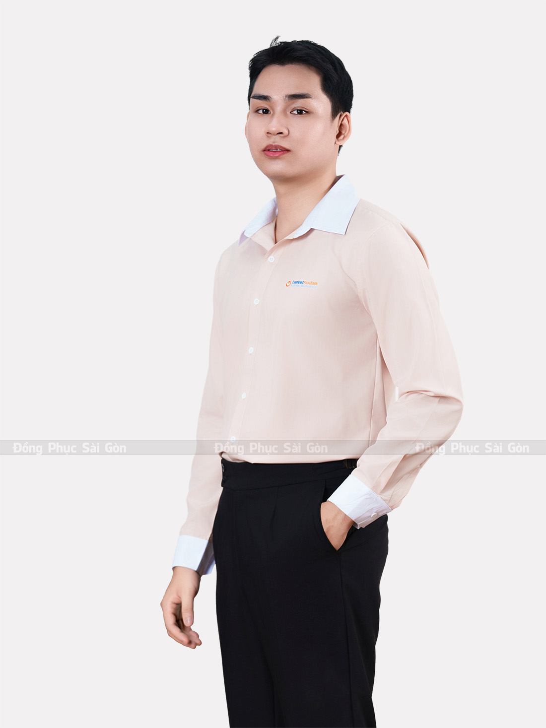 Đồng phục áo sơ mi công sở tay dài màu cam nhạt 8