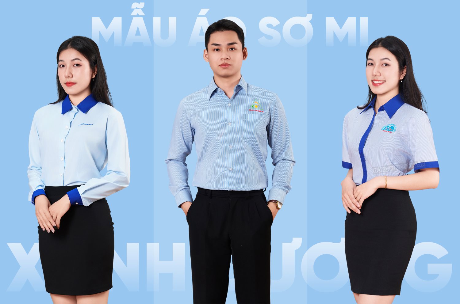 mẫu áo sơ mi đồng phục màu xanh da trời đẹp