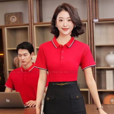 Áo phông đồng phục màu đỏ ấn tượng 5