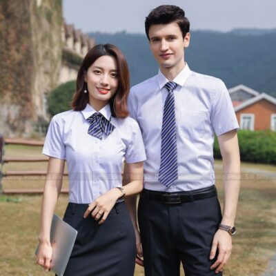 Đồng phục công sở áo sọc trắng xanh