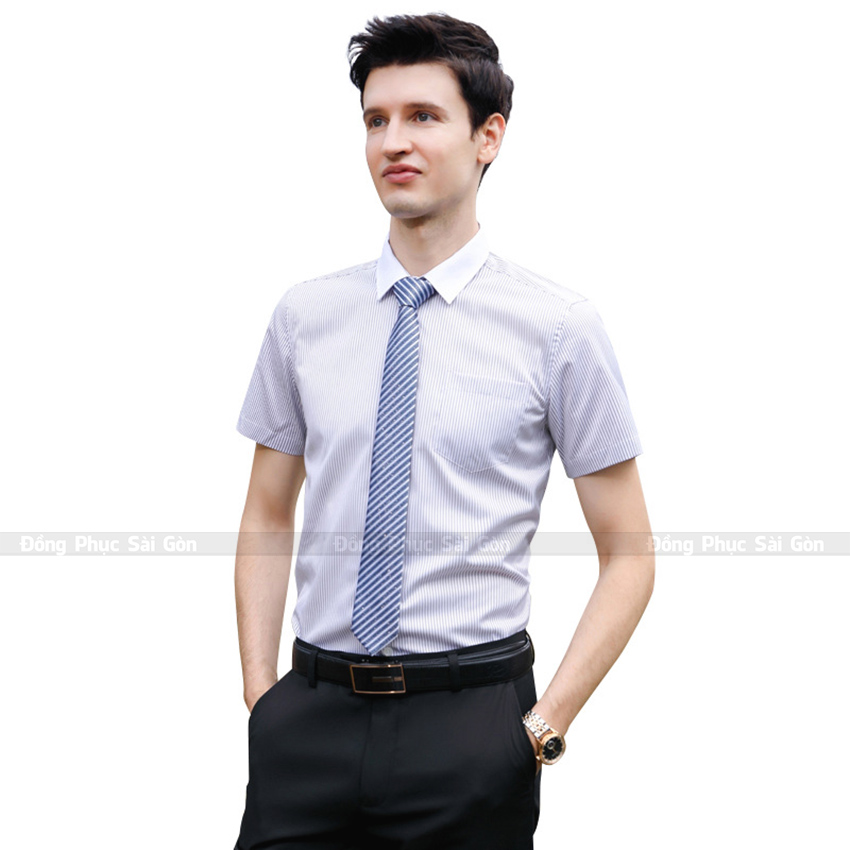 Đồng phục công sở áo sọc trắng xanh