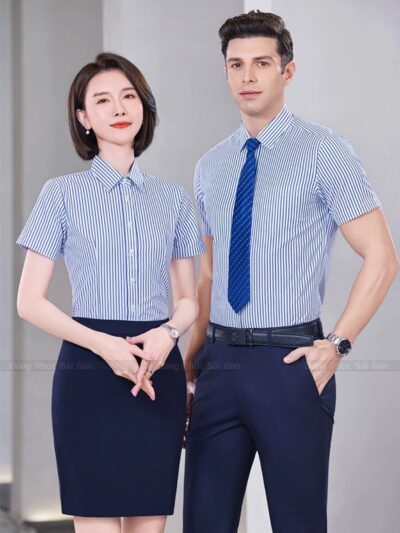 Đồng phục công sở sọc xanh