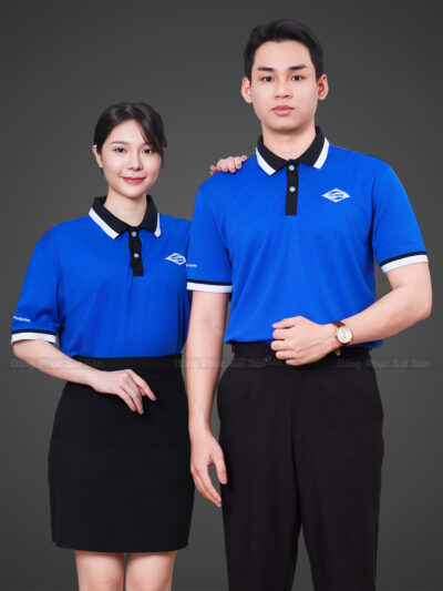 Áo thun đồng phục công ty màu xanh dương phối đen 3