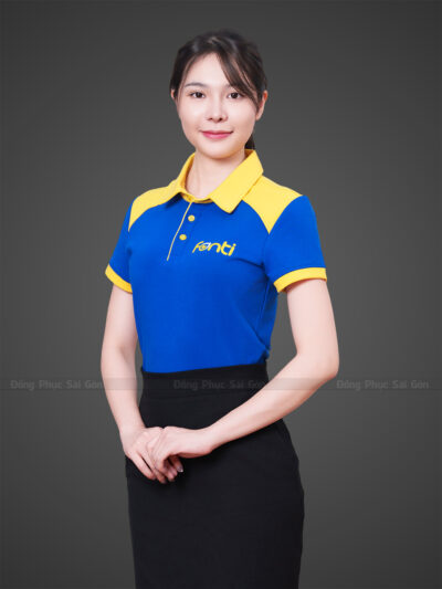 Áo polo đồng phục công ty Fonti màu xanh dương phối vàng 2