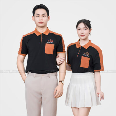 Áo thun đồng phục doanh nghiệp có cổ màu đen phối cam