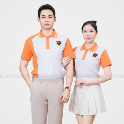 Áo thun đồng phục phối màu trắng cam AT2511