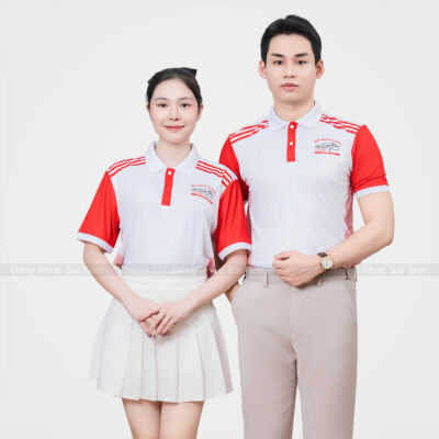 Áo thun phông đồng phục Minh Phụng màu trắng phối đỏ