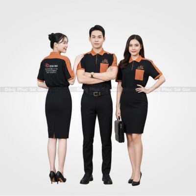 đồng phục công ty màu đen phối cam ACT120022