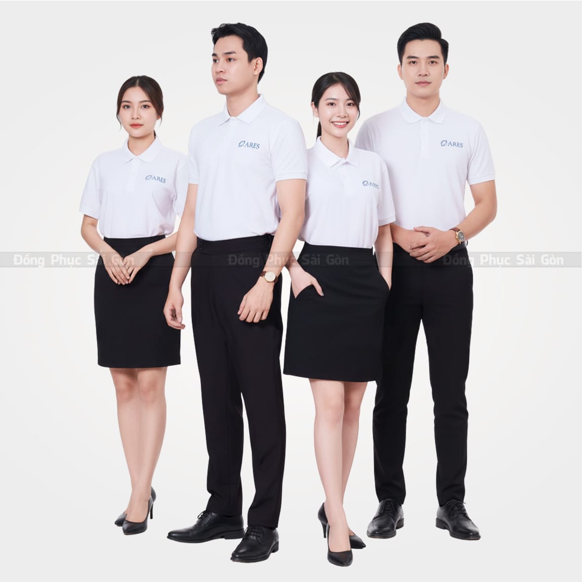 đồng phục công ty polo màu trắng basic thanh lịch giá rẻ 2