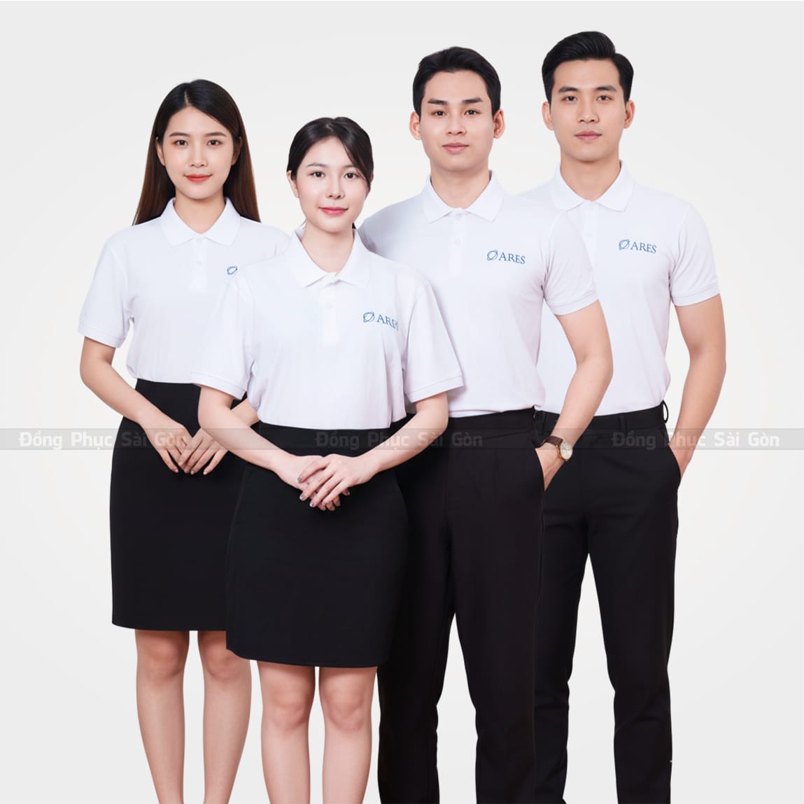 đồng phục công ty polo màu trắng basic thanh lịch giá rẻ 3