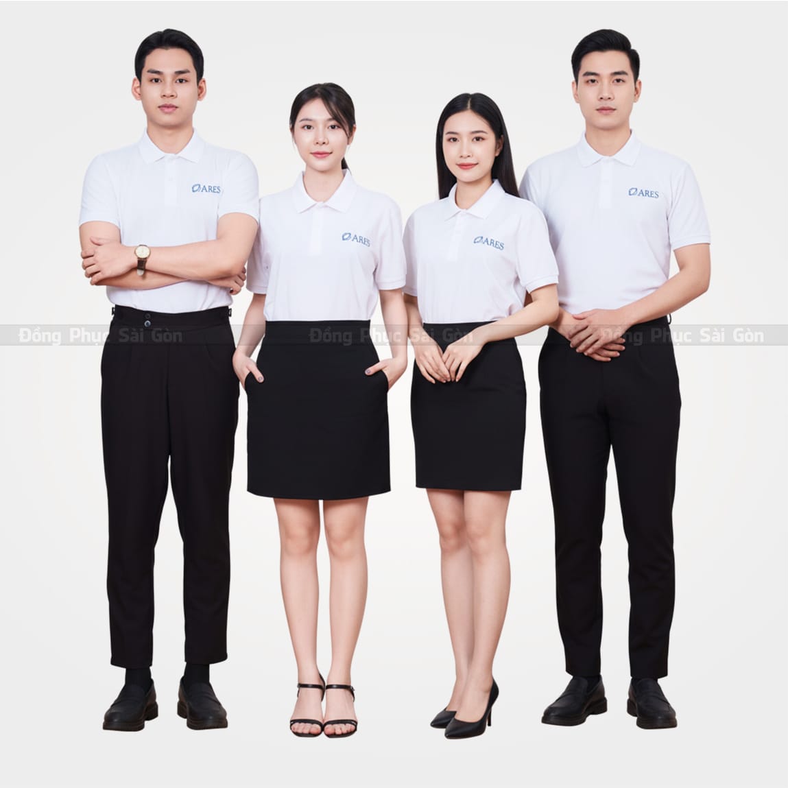 đồng phục công ty polo màu trắng basic thanh lịch giá rẻ 4